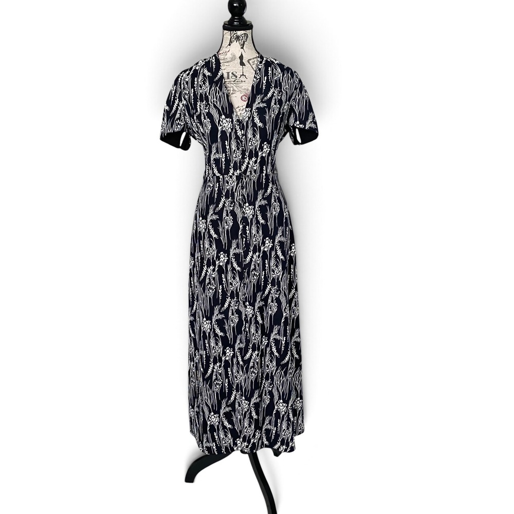 Equipment Femme Maxi Dress Womens 8 Black White Floral Button 19-1-004731
